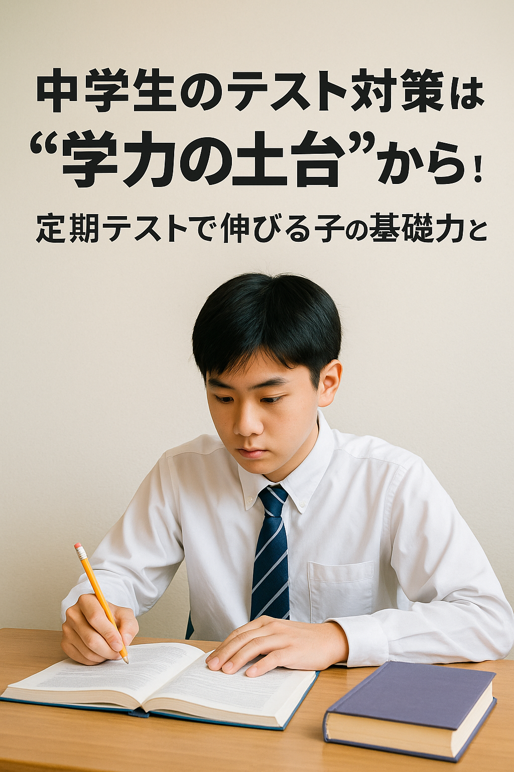 中学生が基礎学力をつけてテスト対策に挑むイメージ